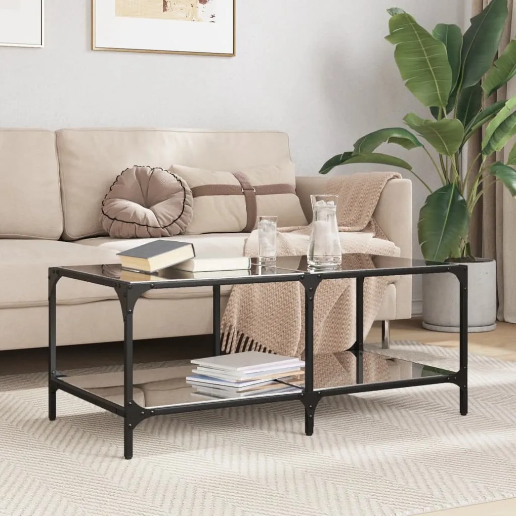 Tavolino Con Piano İn Vetro Nero 98,5x50x40 Cm Acciaio /