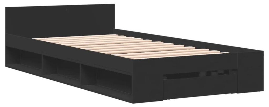 Giroletto con cassetto nero 90x190 cm in legno multistrato