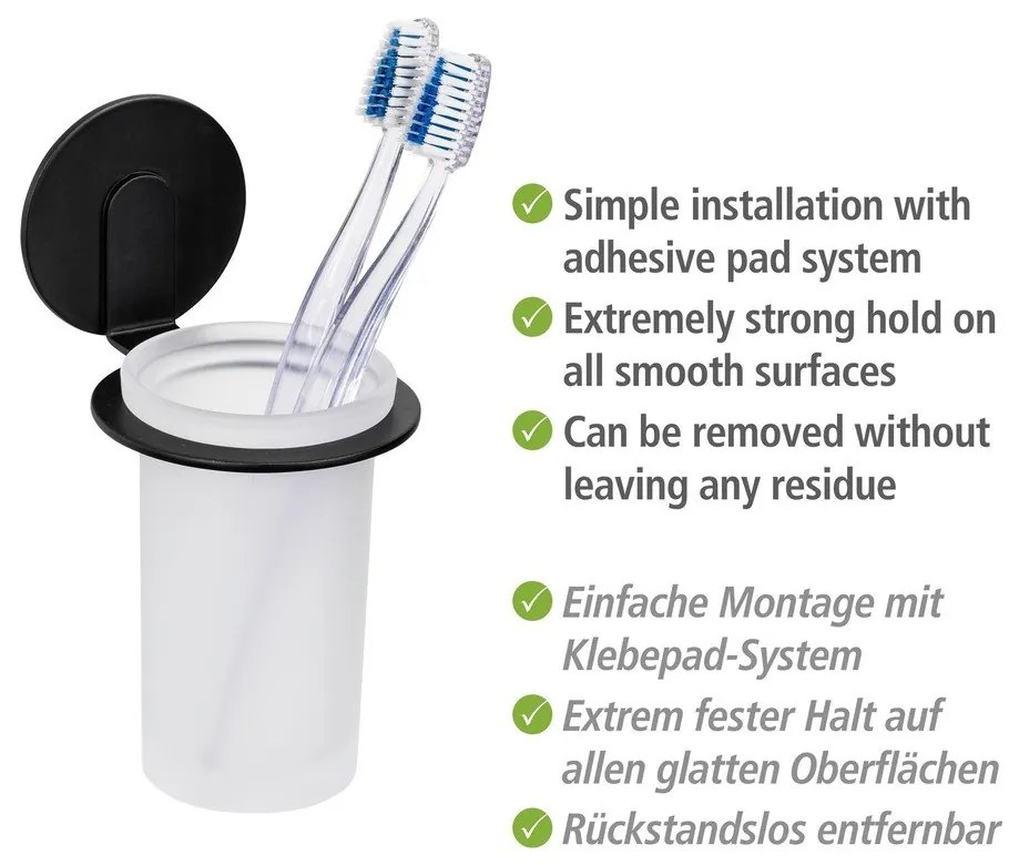 Bicchiere in vetro nero opaco autoportante per spazzolini da denti Bivio - Wenko