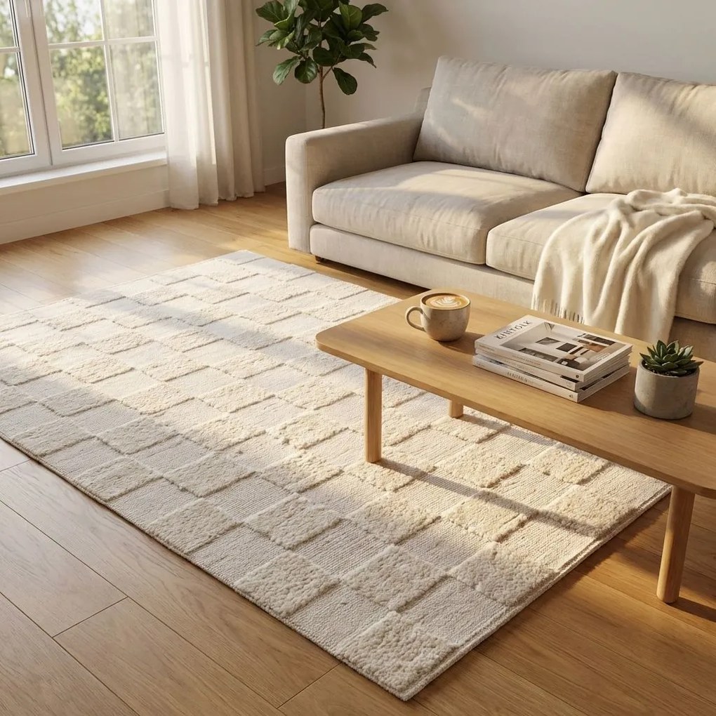 SARATOGA - tappeto in lana avorio con decoro