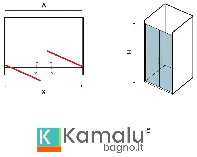 Kamalu - porta doccia a due battenti 140-145cm trasparente ks2800 saloon