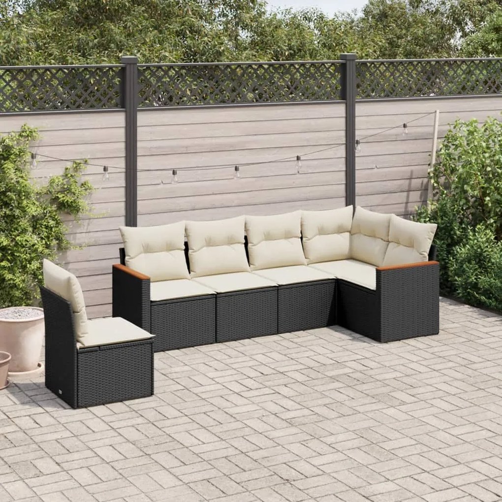 Set divano da giardino 6 pz con cuscini nero in polyrattan