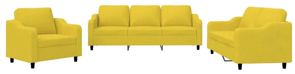 Set di divani 3 pz con cuscini giallo chiaro in tessuto