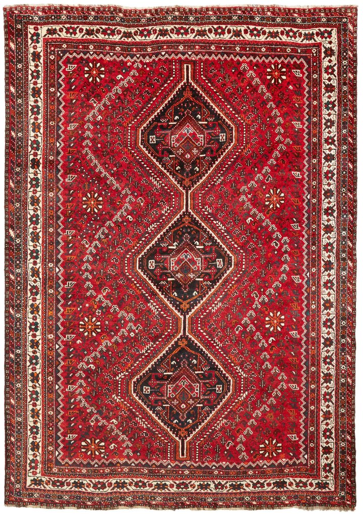 Shiraz Tappeto 310 x 220 Rosso (Iran) Annodato A Mano