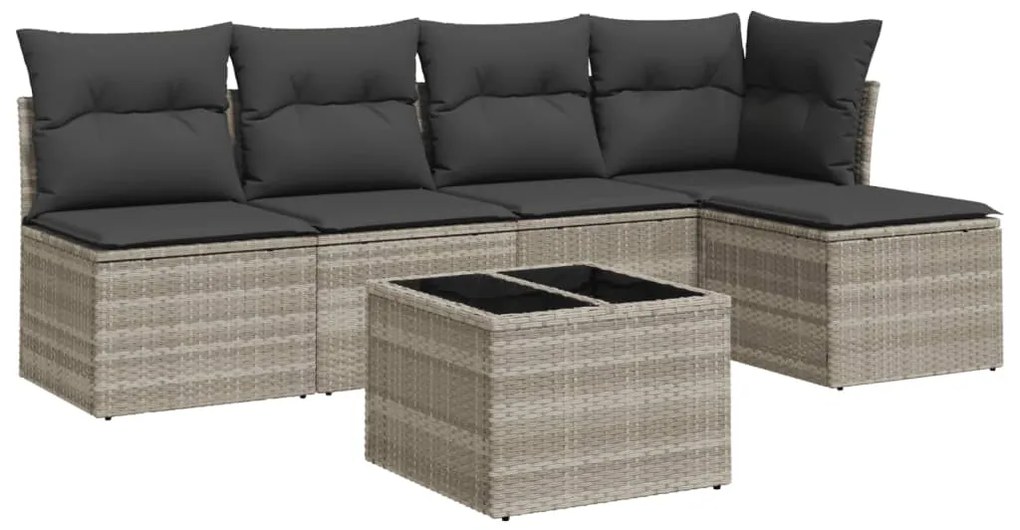 Set divano da giardino 6pz con cuscini grigio chiaro polyrattan