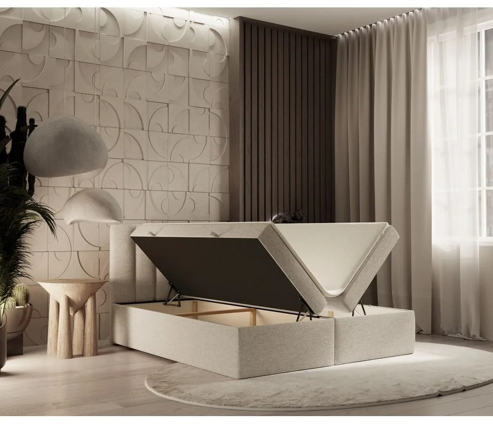 Letto boxspring beige con contenitore 140x200 cm Novento - Maison de Rêve