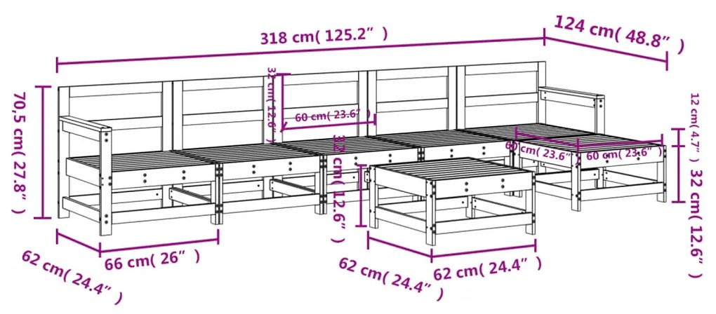 Set Salotto da Giardino 7 pz Bianco in Legno Massello di Pino