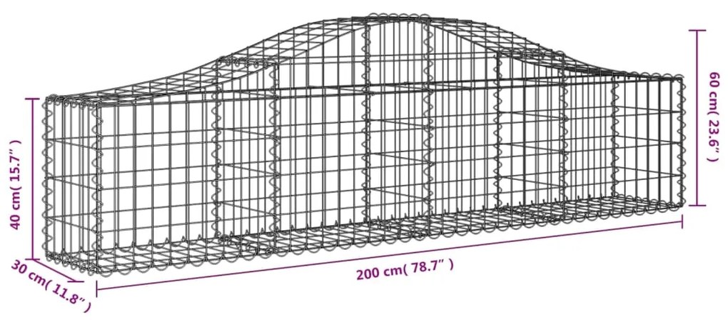 Cesti Gabbioni ad Arco 7 pz 200x30x40/60 cm Ferro Zincato