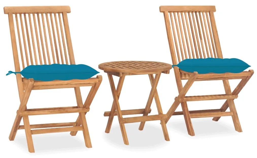 Set Da Pranzo Giardino Pieghevole 3 Pz Cuscino Massello Di Teak /