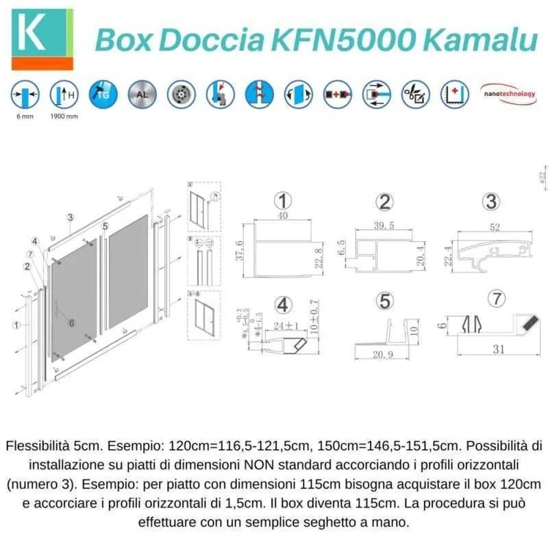 Kamalu - porta doccia 120cm telaio nero e vetro opaco scorrevole | kfn5000ns