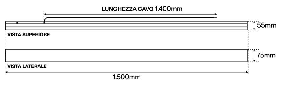 Lampada Lineare LED a Soffitto 55W 150cm Nera, PHILIPS driver CCT Colore Bianco Variabile CCT