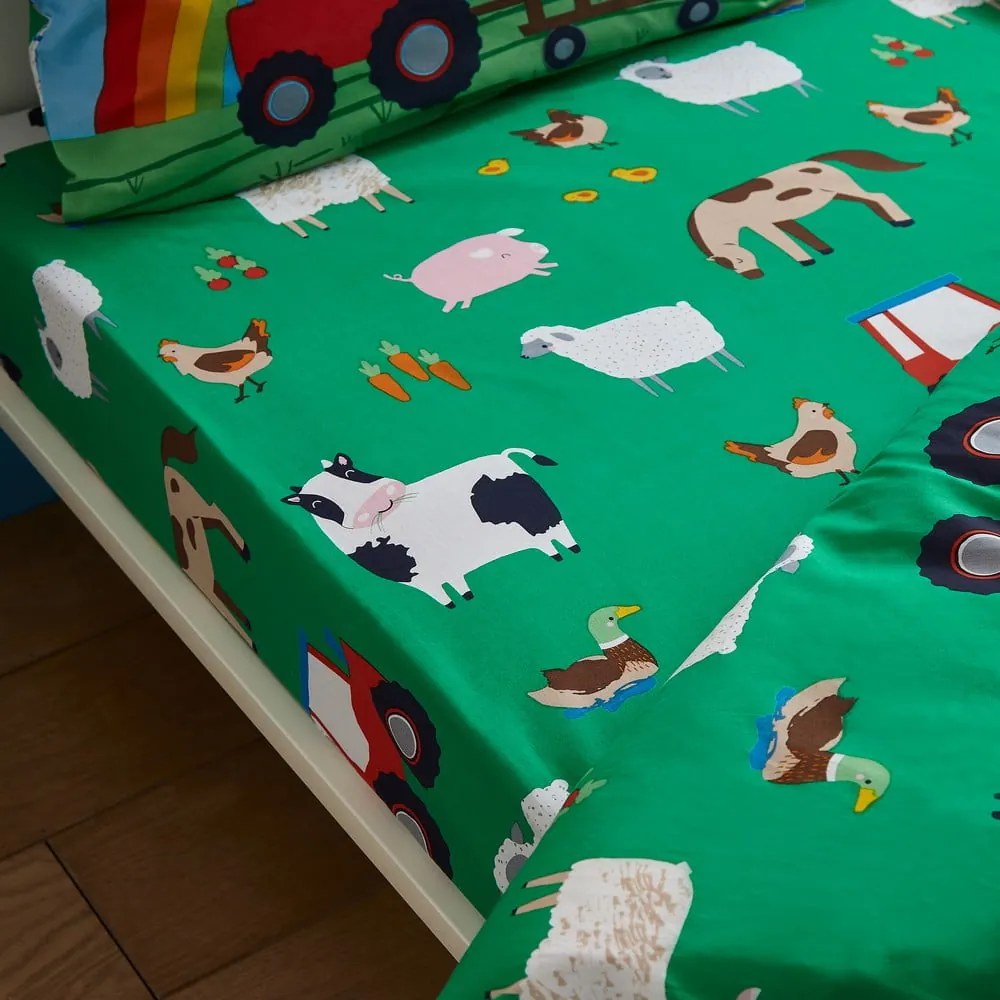 Lenzuolo con angoli per bambini verde per letto singolo 90x190 cm Farmyard Animals – Catherine Lansfield