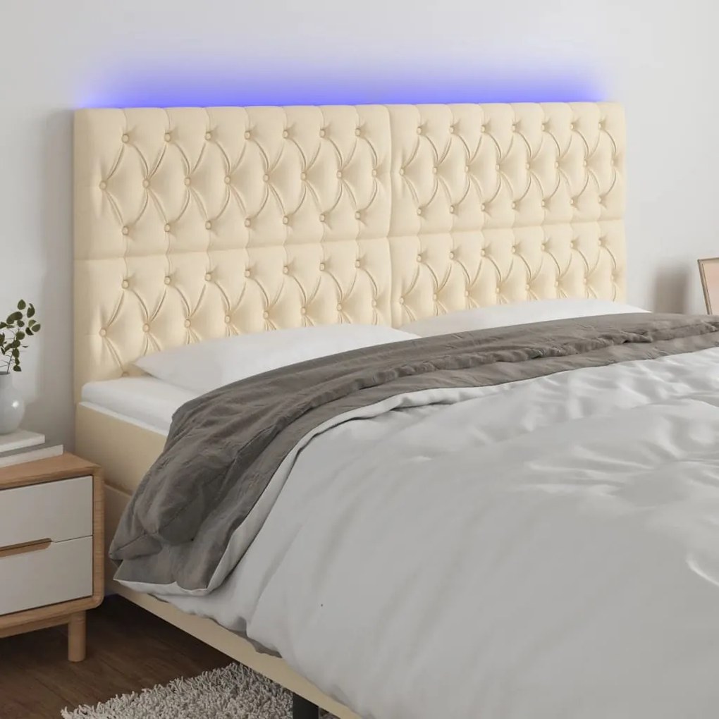 Testiera A Led Crema 180x7x118/128 Cm İn Tessuto /