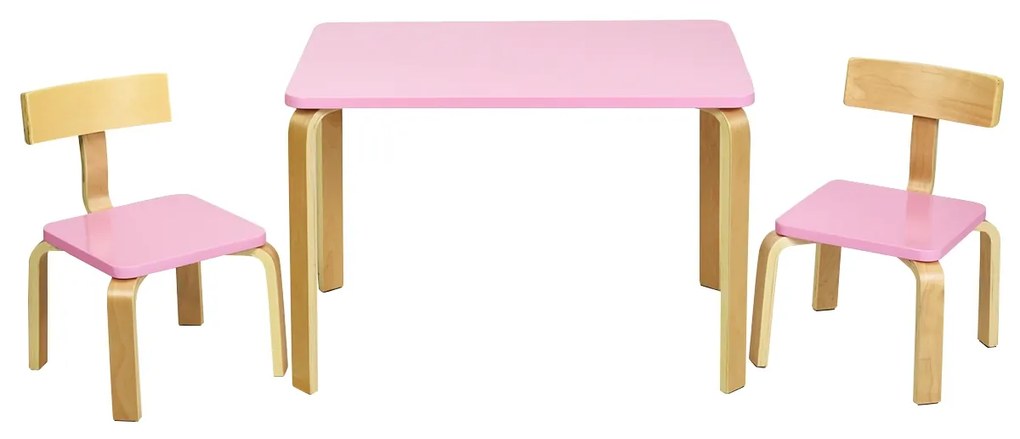 Costway Set tavolo e 2 sedie di legno per bambini per casa asilo e aule 78x53x53cm Rosa