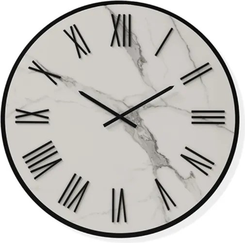 Orologio rotondo D40 cm ANSEL in kerlite Bianco con dettagli Nero