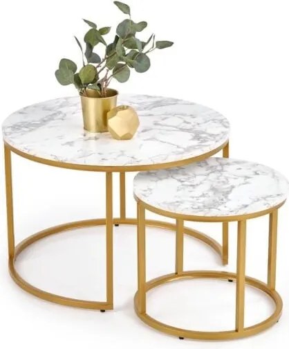 Set di 2 Tavolini da caffè Paola effetto marmo bianco/oro