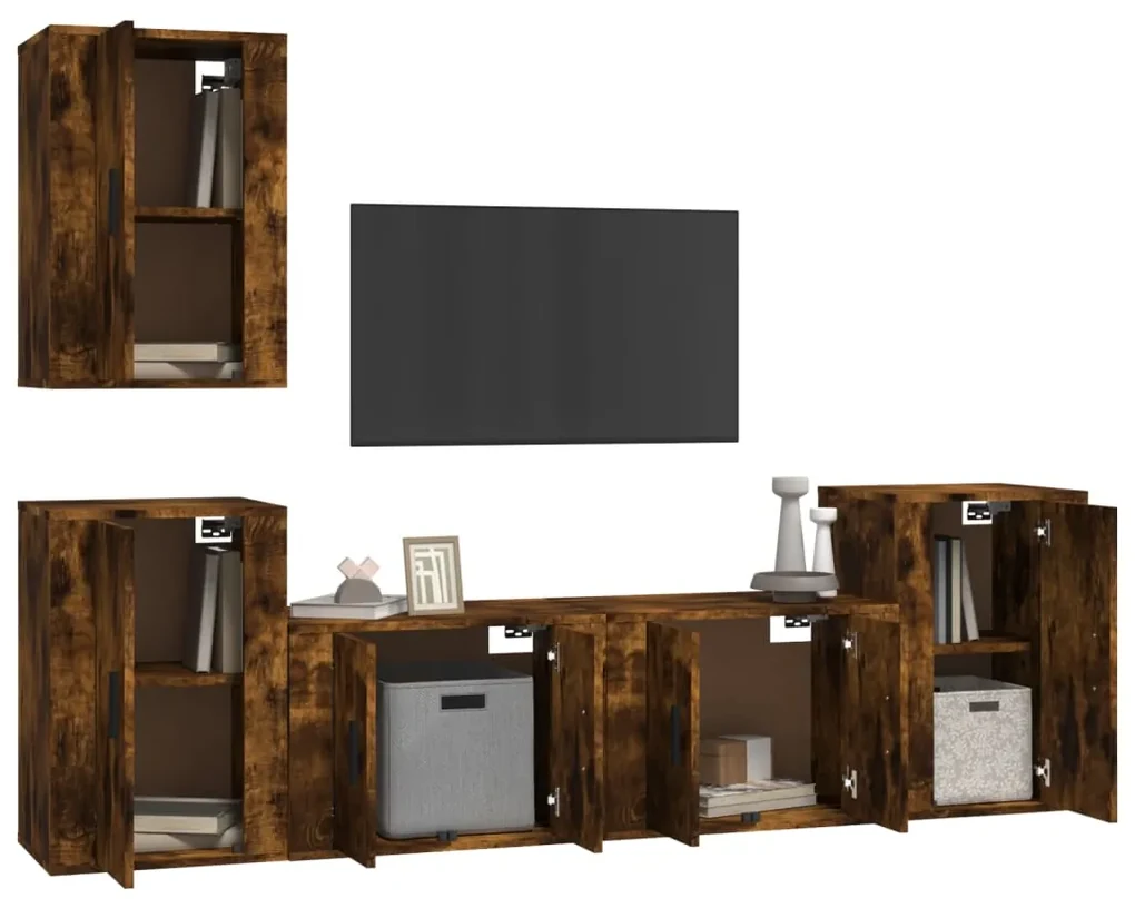 Set di mobili porta tv 5 pz rovere fumo in legno multistrato