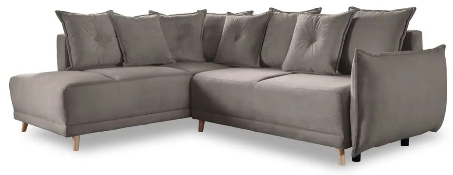 Divano letto in velluto a coste marrone chiaro (angolo sinistro) Lazy Lukka - Miuform