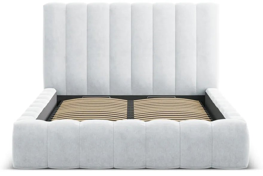 Letto matrimoniale imbottito grigio chiaro con spazio contenitivo e rete 200x200 cm Kelp - Micadoni Home