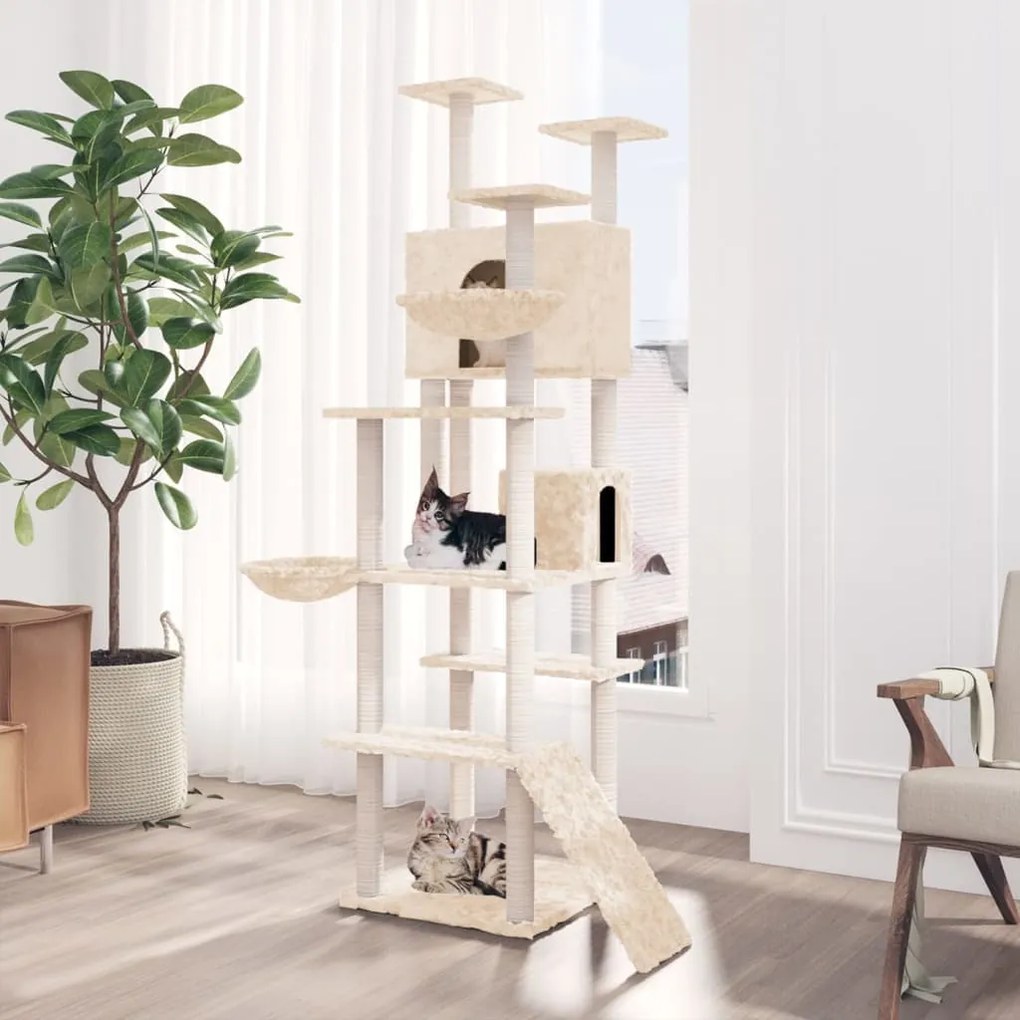 Albero Per Gatti Con Tiragraffi İn Sisal Crema 191 Cm /