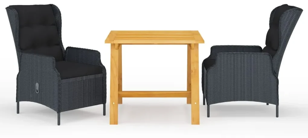 Set mobili da pranzo per giardino 3 pz grigio scuro