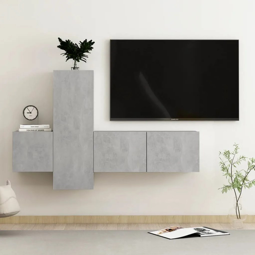 Set porta tv 3 pz grigio cemento in truciolato