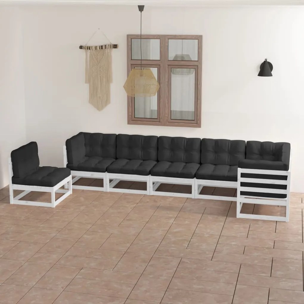 Set divani da giardino 7 pz con cuscini legno massello di pino