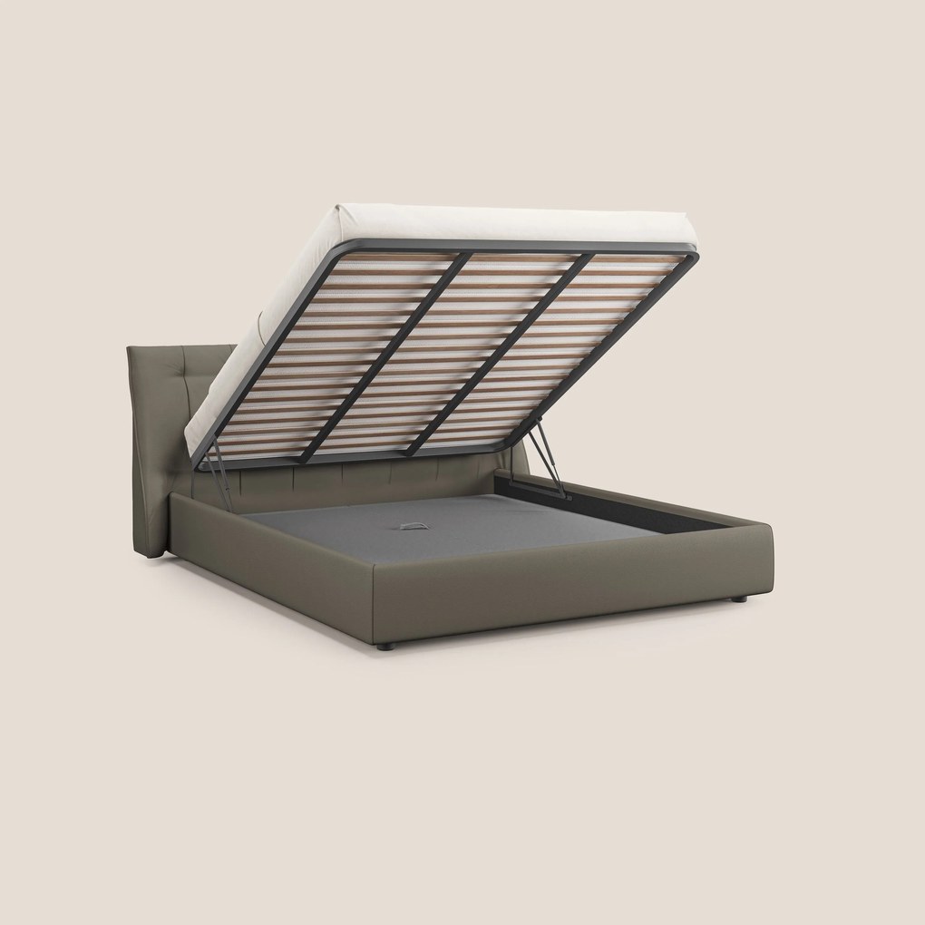 Clizia letto imbottito di design con vano contenitore in ecopelle impermeabile T04 talpa