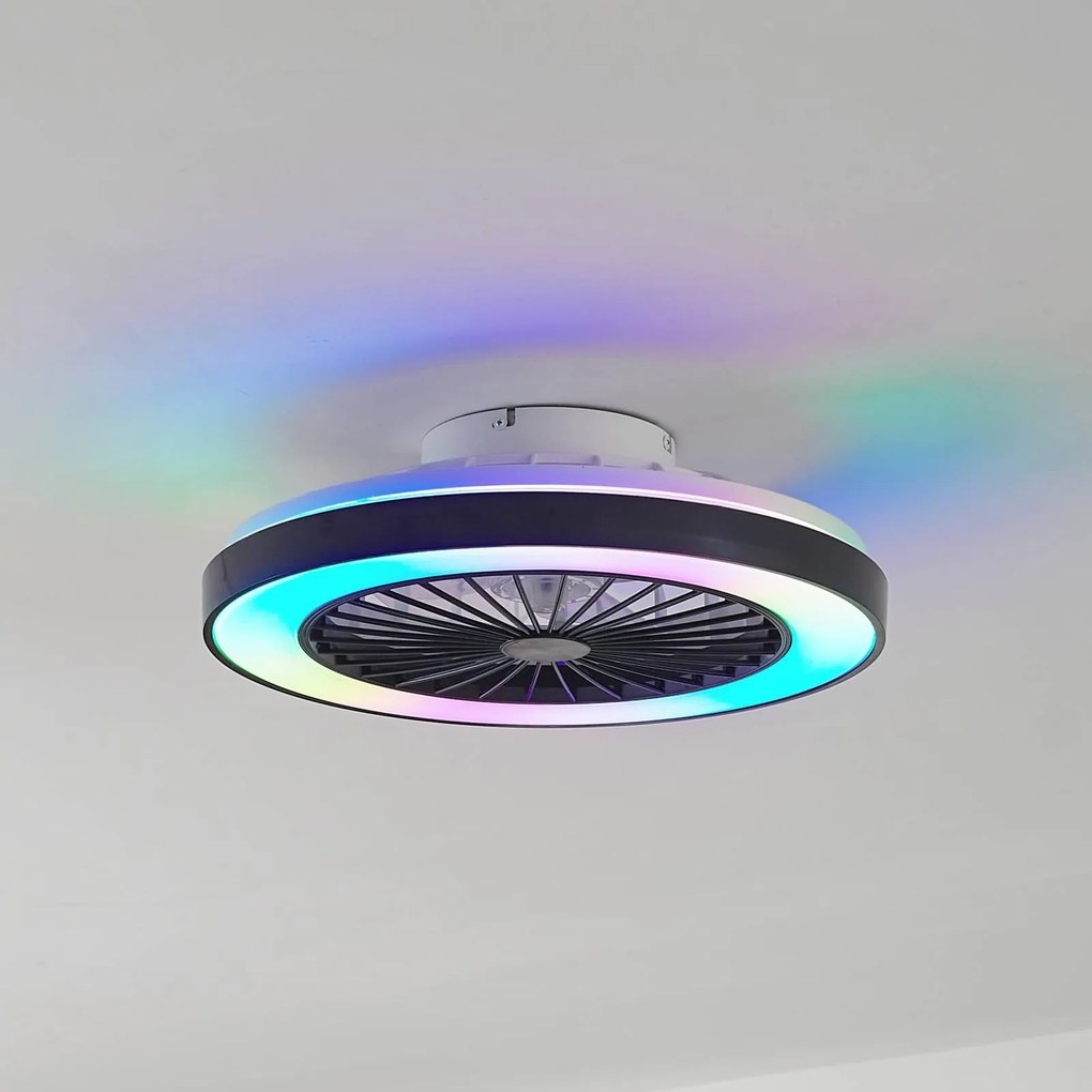 Lindby Ventilatore da soffitto LED Teleo, Ø48 cm, nero, DC, Tuya Teleo Lindby, dimmerabile, Nero, Soggiorno / Sala da pranzo, Plastica, Moderno