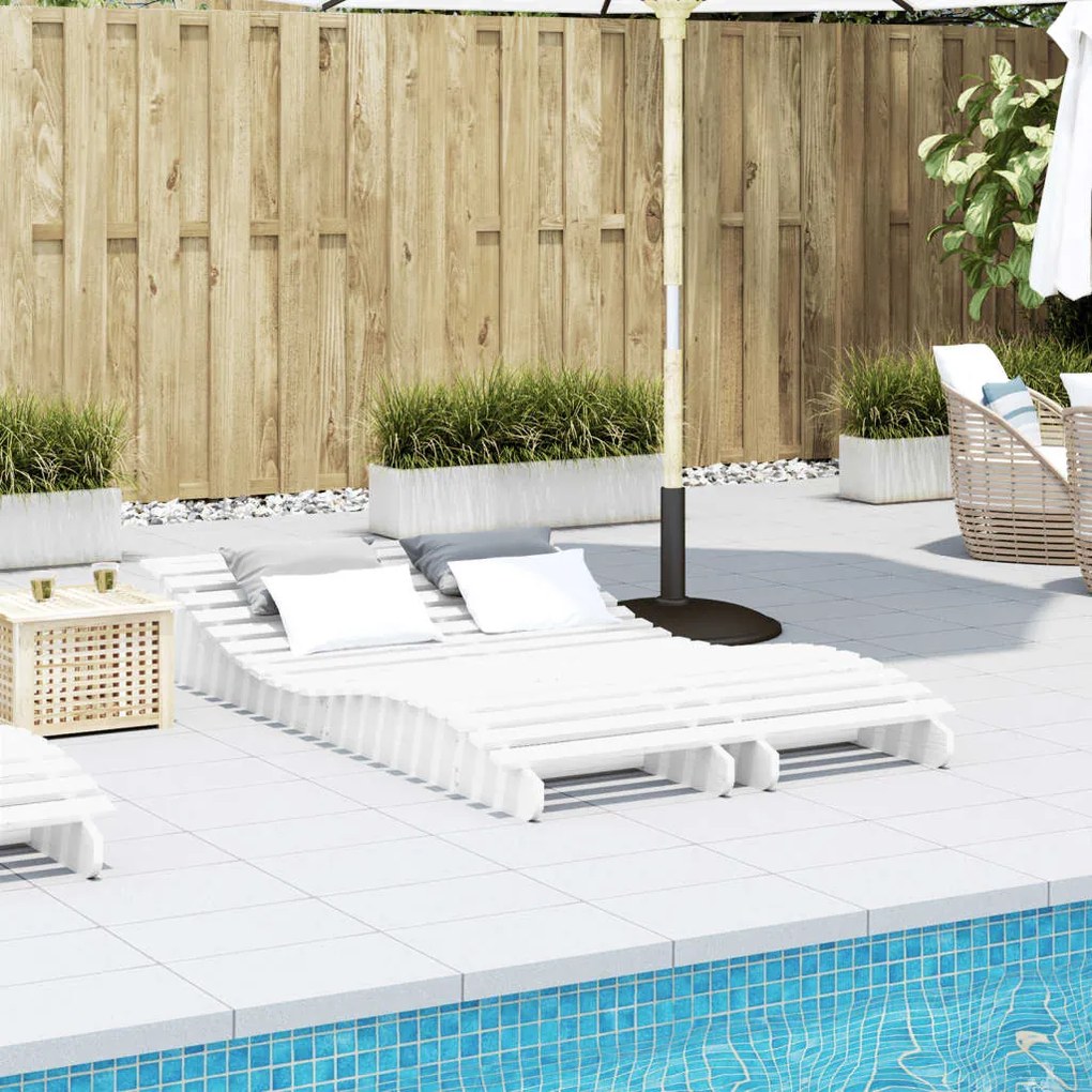 Lettini prendisole 2pz bianchi 205x60x31,5 legno massello pino