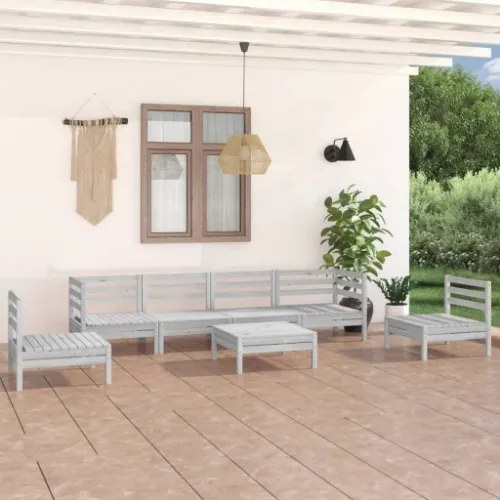 Set Divani da Giardino 7 pz Bianco in Legno Massello di Pino