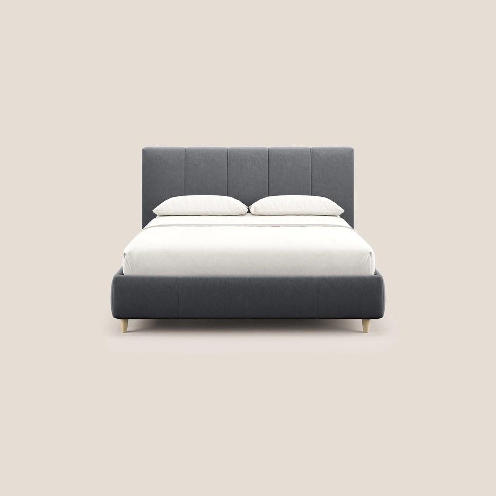 Laura letto imbottito contenitore e sfoderabile in microfibra velluto impermeabile T09