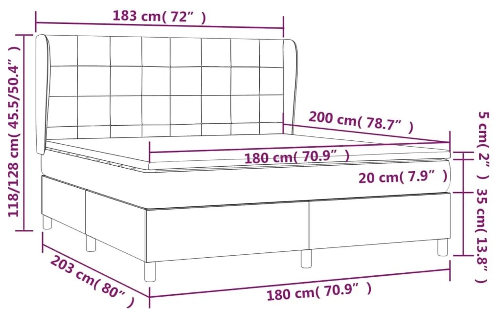 Giroletto a Molle con Materasso Marrone Scuro 180x200cm Tessuto