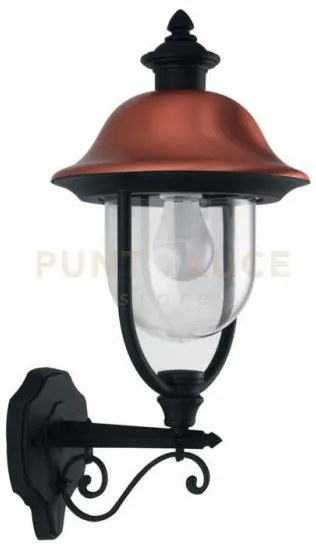 Applique up venezia nera e rame 1 luce attacco e27 ip44 25x29x52,5cm