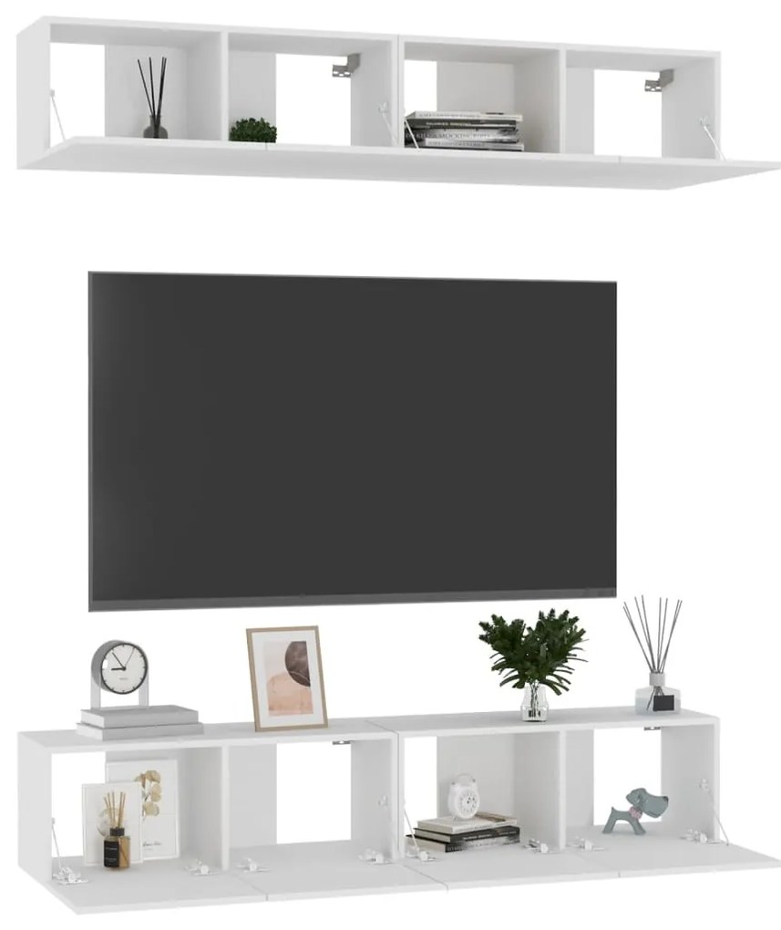 Mobili TV 4 pz Bianchi 80x30x30 cm in Legno Multistrato