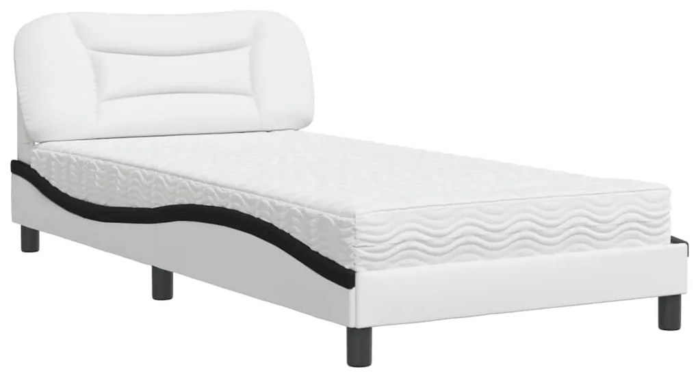 Letto con materasso bianco e nero 100x200 cm in similpelle