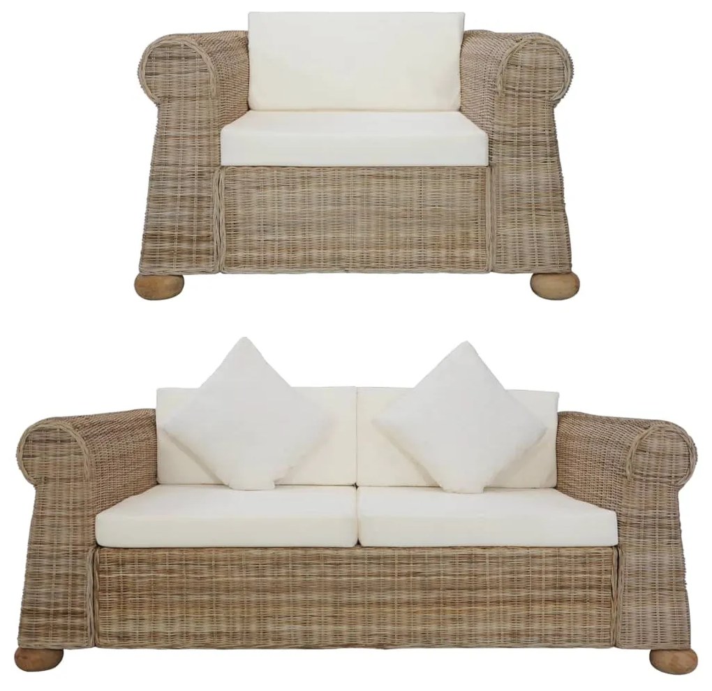 Set di divani 2 pz con cuscini in rattan naturale