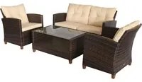 Set Salotto da Giardino Divano 2 Poltrone e Tavolino in Rattan Marrone e Beige