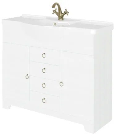Mobile bagno con lavabo L 105 x H 81.5 x P 31.5 cm decape bianco, 2 ante 3 cassetti per vasca centrale Romantica