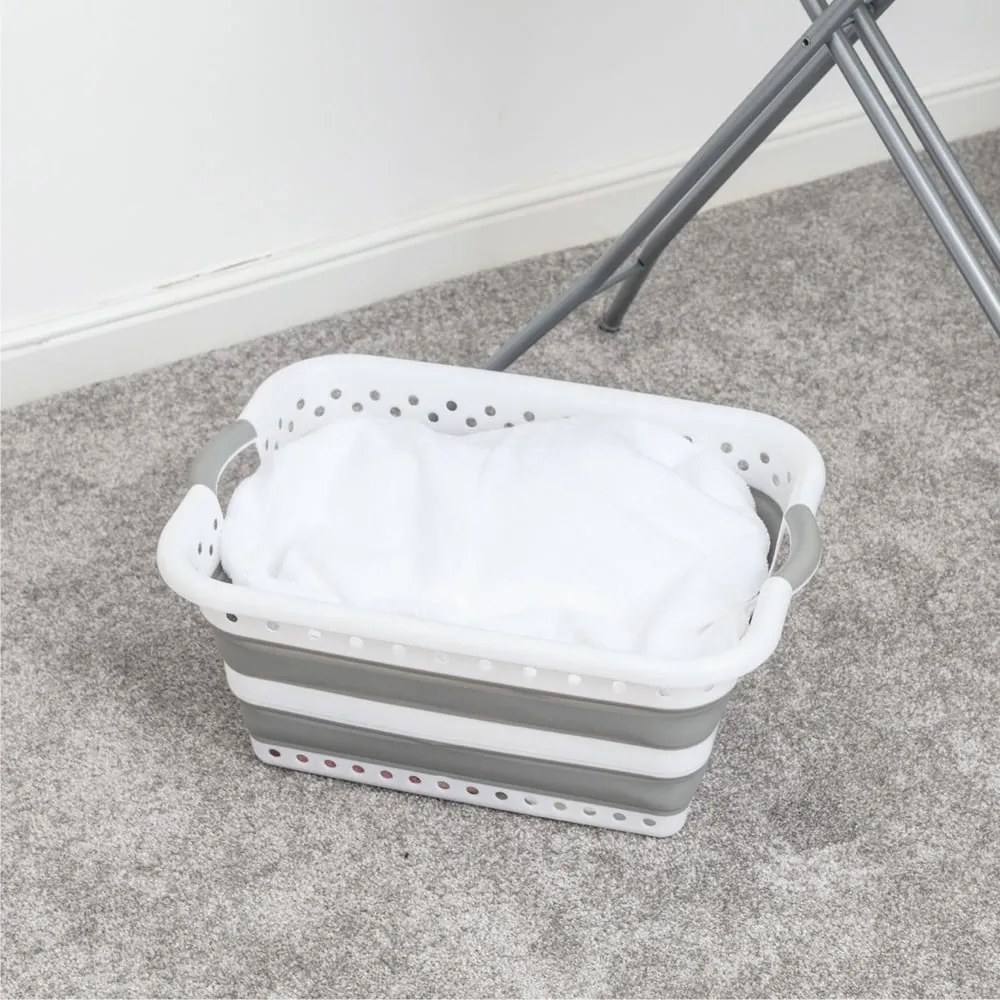 Cesto portabiancheria in plastica bianco-grigio 40 l - Addis