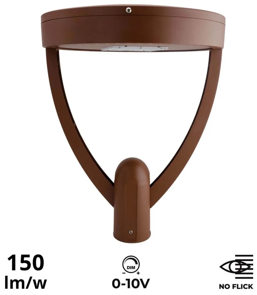Lampione Stradale LED 65W, Corten, 150lm/W, Dimmerabile 1-10V, Programmabile - Philips Xitanium Colore Bianco Caldo 2.700K