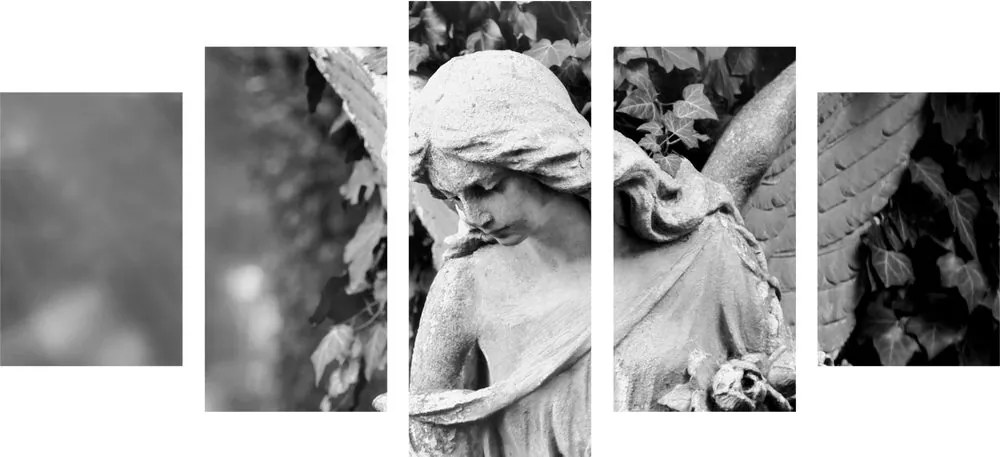 Quadri 5 pezzi – Statua d'angelo in bianco e nero