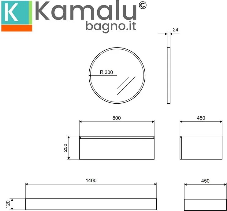 Composizione bagno sospesa mobile 80cm e mensolone da 140cm | KAM-KK801 - KAMALU