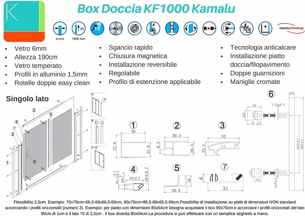 Box doccia 130x100 cristallo 6mm anticalcare KF1000 - KAMALU