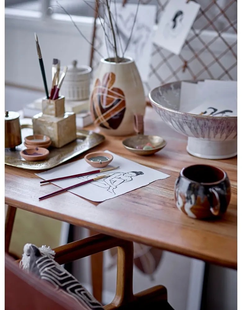 Vaso in gres dipinto a mano bianco/marrone Jona - Bloomingville