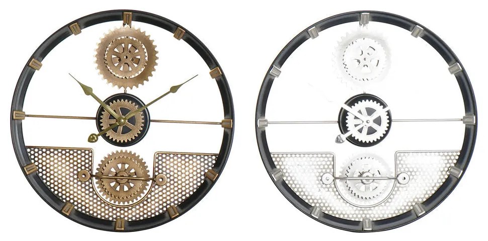 Orologio da Parete DKD Home Decor Argentato Dorato Ferro Ingranaggi (40 x 5.5 x 40 cm) (2 pezzi)