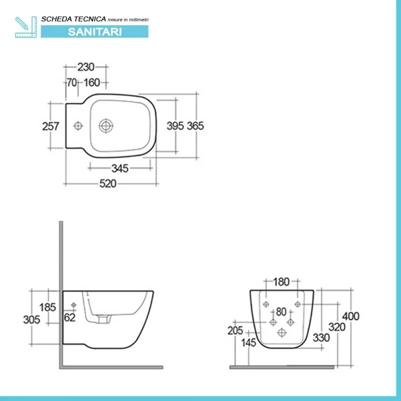 Coppia sanitari sospesi Rak serie One in ceramica con copriwc soft-close