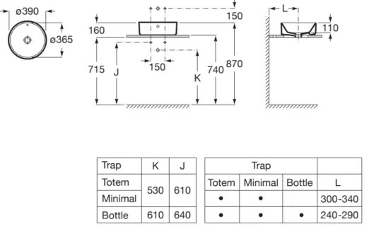 Roca A3270MJ000 - Lavandino da appoggio GAP diametro 39 cm ceramiche/bianco