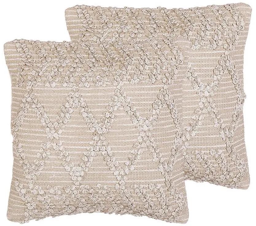 Set di 2 cuscini cotone ricamato beige 45 x 45 cm CORYDALIS Beliani