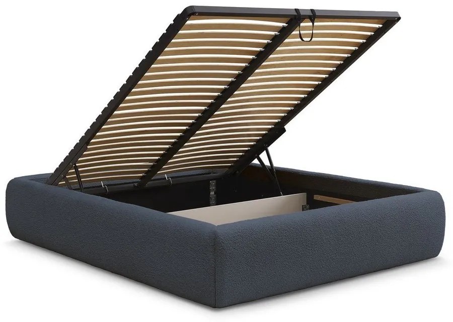 Letto matrimoniale imbottito blu scuro con contenitore/senza testiera con rete inclusa 180x200 cm Inera – Bobochic Paris